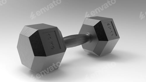 Preview: Sleek metallic black hexagonal 10 kg dumbbell.