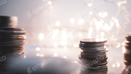 Preview: Rows Of Money Coins On Light Bokeh For Finance , Money , Investment And Business Concept Background