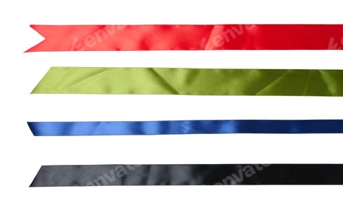 Preview: Set of multicolored silk ribbons on abel background. View from above