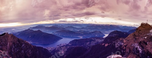 Preview: Panoramic view of Lake Lugano at dawn, Switzerland