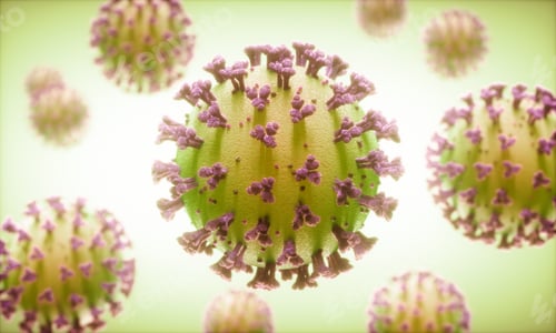 Preview: Coronavirus COVID-19 microscopic view with green and purple