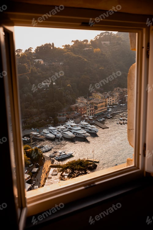 Preview: Liguria, Italy, Europe. Luxury yachts and boats in The beautiful Portofino with colorful houses