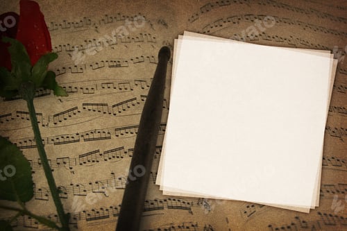 Preview: Music notes on fabric texture background with copy-space