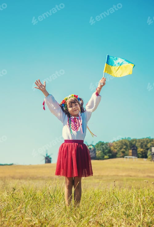 Preview: A child in a national Ukrainian costume. Selective focus.