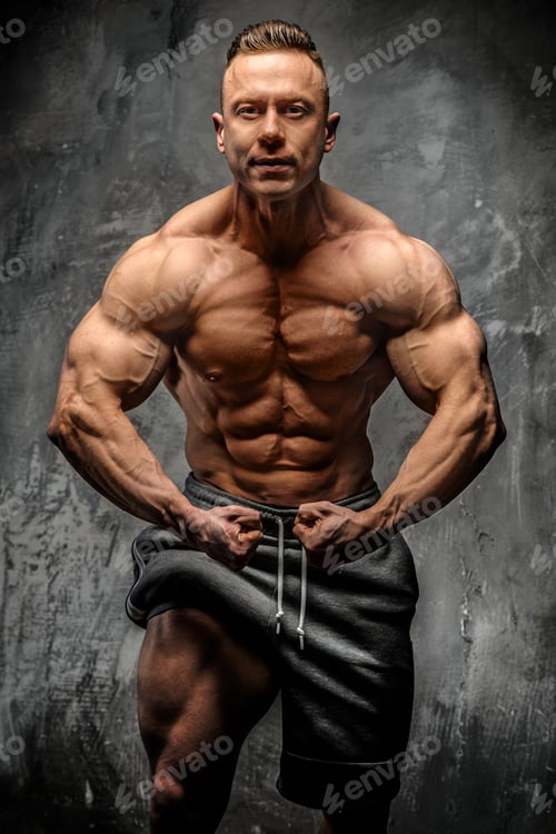 Bodybuilders posing in studio