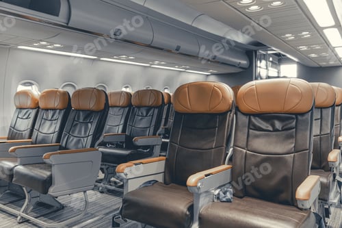 Preview: airplane economy class seats row in the cabin no passenger luxury wide leather chair size elegant