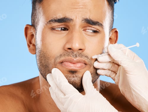 Preview: Beauty, facial and skincare with man and botox for prp, aesthetic and spa for cosmetology improveme