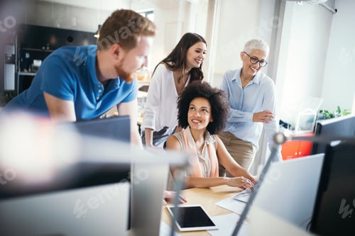 Preview: Creative business people working on business project in office