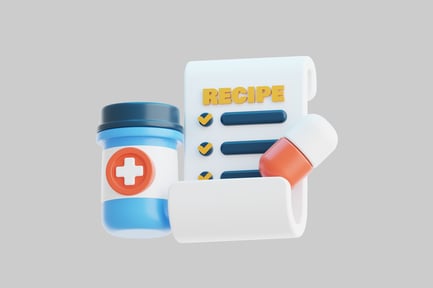 Preview: Prescription bottle and recipe note with checkmarks