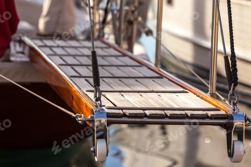 Preview: wooden ladder on marine yacht staying in port