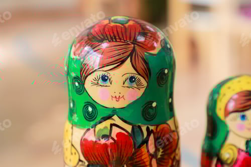 Preview: Hand-painted wooden Russian nesting doll with floral design