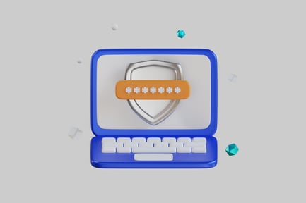 Vorschau: Laptop mit einem silbernen Schild auf dem Bildschirm.