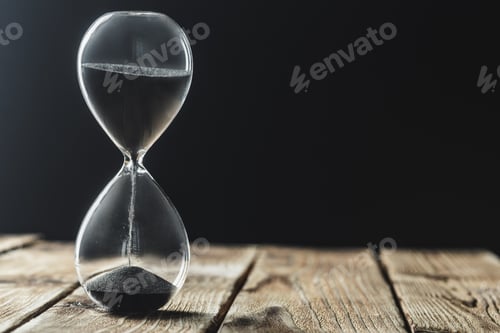 Preview: Modern hourglass on wooden background