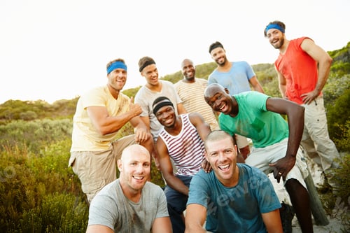 Preview: We are the champions. Portrait of a group of sporty male friends who survived bootcamp.