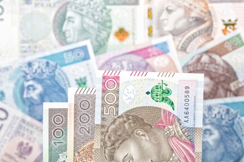 Preview: Polish Currency: Zloty Banknotes in Close-Up Detail