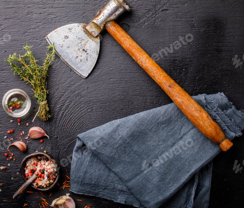 Preview: Vintage Meat cleaver and Spices