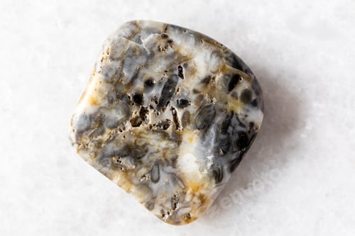 Preview: sample of tumbled oncolite mineral on white marble