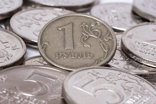 Preview: coins of Russian rubles in denominations of 1 2 5 rubles. ruble is national currency of Russia