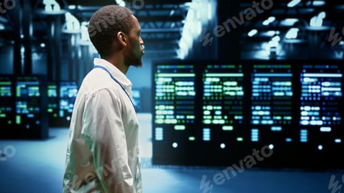Preview: Electrician walking in server facility