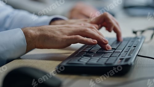 Preview: Operator hands typing keyboard closeup. Office manager working clicking mouse