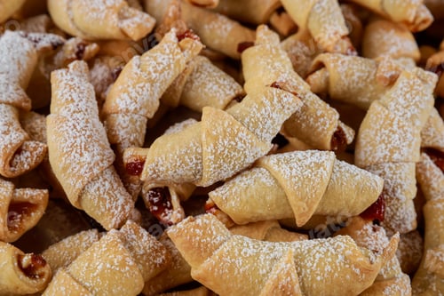 Preview: Close up of croissant cookies with jam.