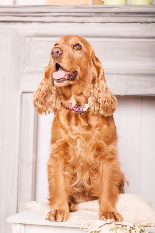 Preview: Happy English Cocker Spaniel dog portrait with flowers
