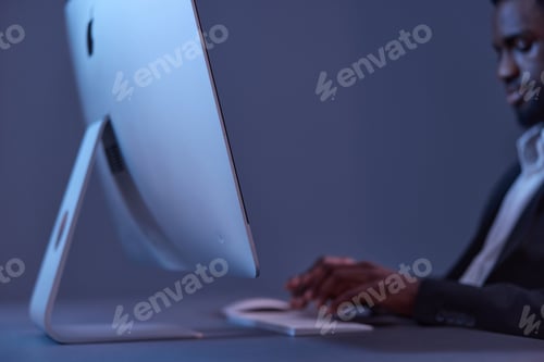 Preview: african man american business indoor work keyboard lifestyle freelancer technology night online