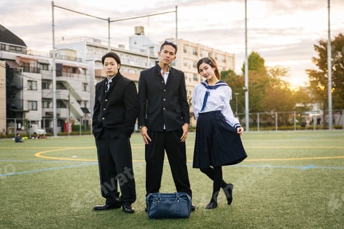 Preview: Students in Uniform Pose Together on School Field