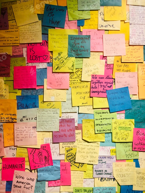 Preview: Full frame colorful background of post it notes paper Daily thoughts walk in New York subway system