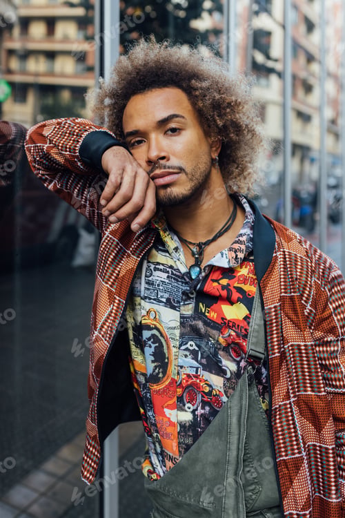 Preview: Stylish ethnic hipster man in trendy clothes