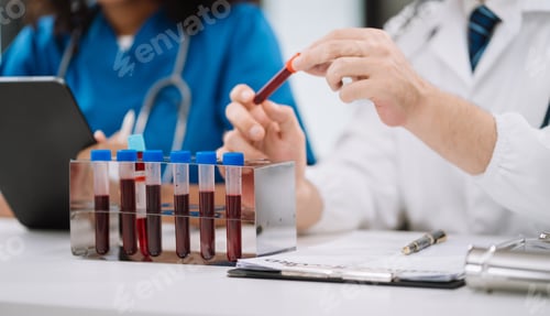 Preview: Doctor team, analysis the blood test examination results