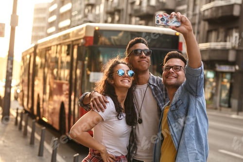 Preview: Group of friends hangout at the city street.