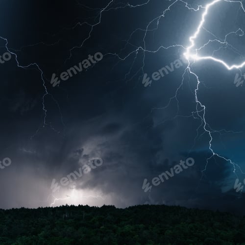 Preview: Beautiful stormy sky with lightning . Rain, night