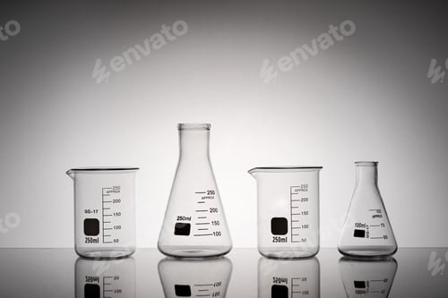 Preview: Closeup shot of laboratory flasks and beakers