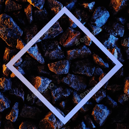Preview: Trending cosmos minimal neon background with stones and white frame