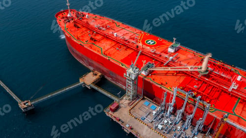 Preview: Aerial view oil tanker ship oil depot terminal storage petroleum petrochemical refinery product.