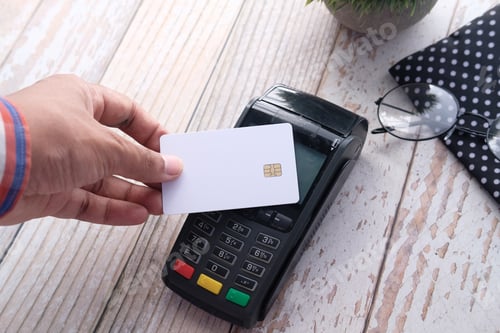 Preview: Payment terminal charging from a card, contactless payment.