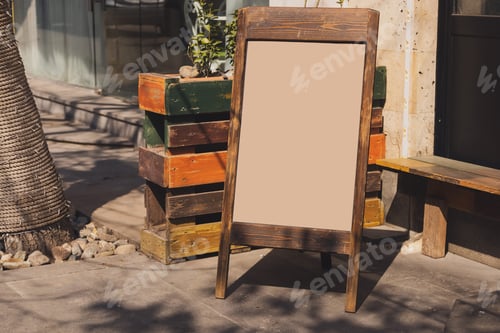 Preview: Mockup empty blank of cafe menu chalkboard on street - copy space and empty space for advertising