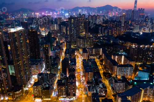 Preview: To Kwa Wan, Hong Kong, 29 January 2019: Top view of Hong Kong downtown city at night