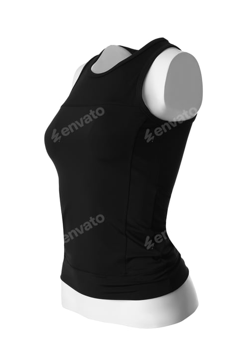 Preview: Black women's top isolated on white. Sports clothing