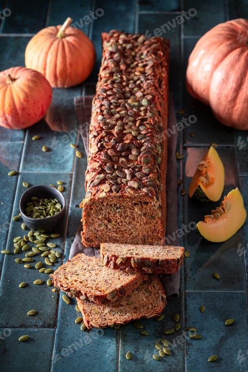 Preview: Tin pumpkin bread baked in home bakery.