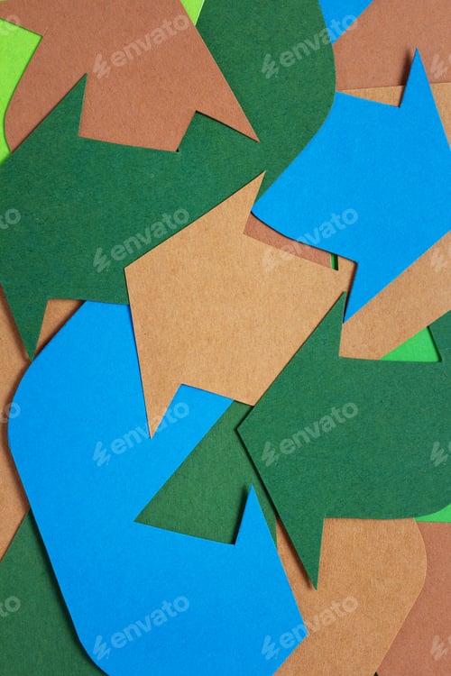 Preview: Heap of paper colorful arrows as abstract background texture