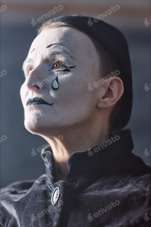 Preview: Mime Performing on Stage with Tear Make Up