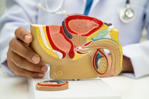 Preview: Male reproductive system, Asian doctor holding human anatomy model for study diagnosis