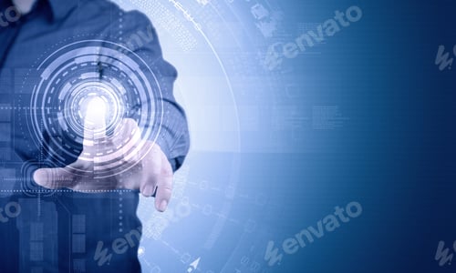 Preview: Close Up Of Businessman Touching Virtual Panel With Finger