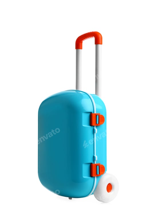 Preview: Stylish little blue suitcase on white background