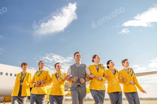 Preview: Air Crew Team Walking near Aircraft on Runway