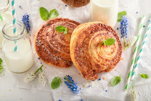 Preview: Sweet coconut rolls made of butter. Popular Swedish dessert.
