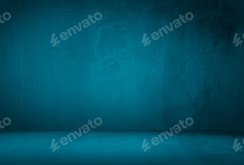 Preview: Vintage grunge blue concrete texture studio wall background with vignette.