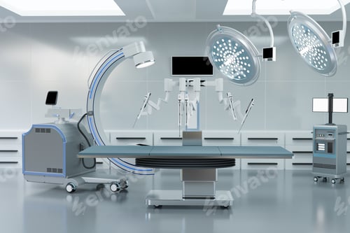 Preview: Modern Robotic Surgery Equipment in Bright Operating Room